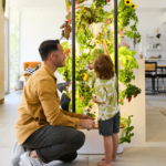 Image of father with son looking at an indoor garden