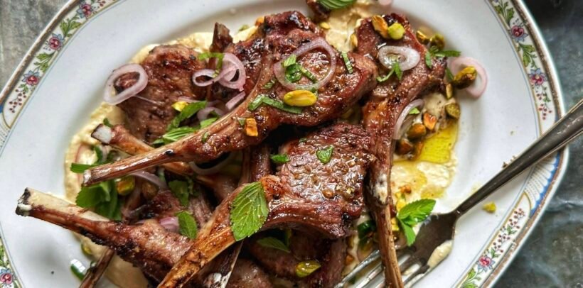 Spiced Lamb Chops with Hummus